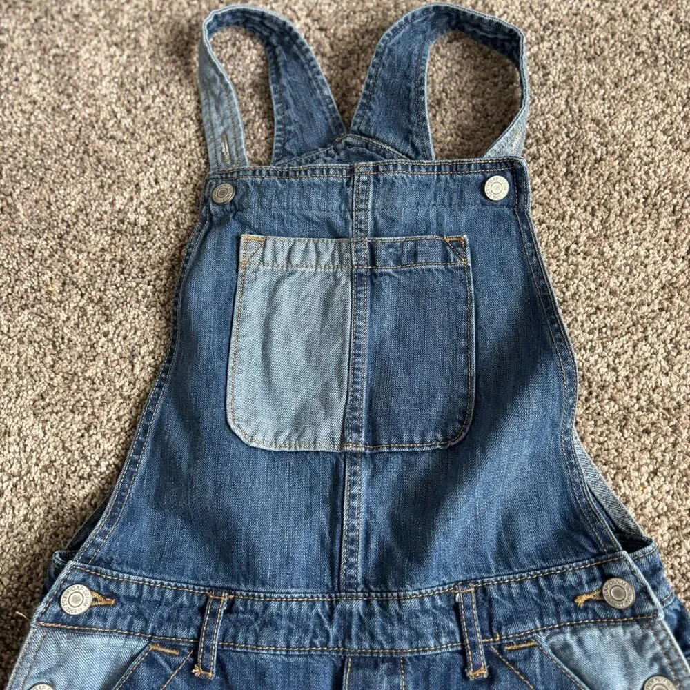 Gap Kids XXL 14 Distressed Denim Short Overalls Bib Shorts Adjustable Straps #14